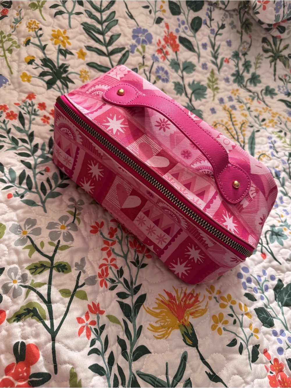 Pink Patterned Cosmetic Case